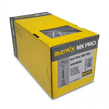 Wkręty Matrix MX PRO 4x50/35 500szt.ocynk biały, niepełny gwint, do drewna, gniazdo MX 20, frez zagłębiający